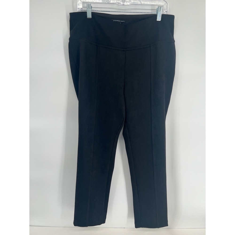 Andrew Marc Black Faux Suede Leggings High Rise Front Seam Slim Pants Womens L